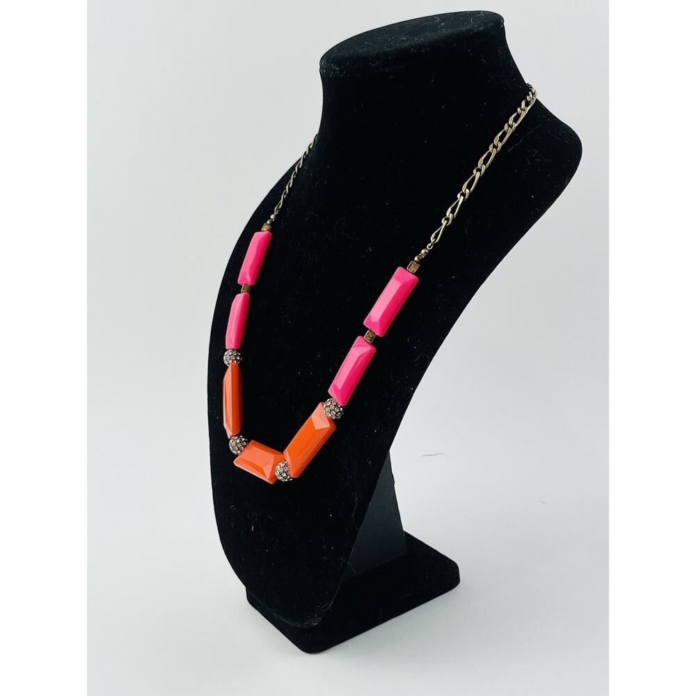 J. Crew Pink Orange Pave Crystal Bead Necklace Balls Gemoetric Elongated Y2k 80s - Picture 11 of 15